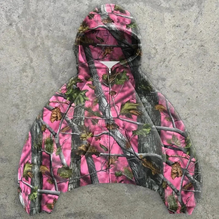 Femme Cropped Camouflage Zip-Up Hoodie Stilla
