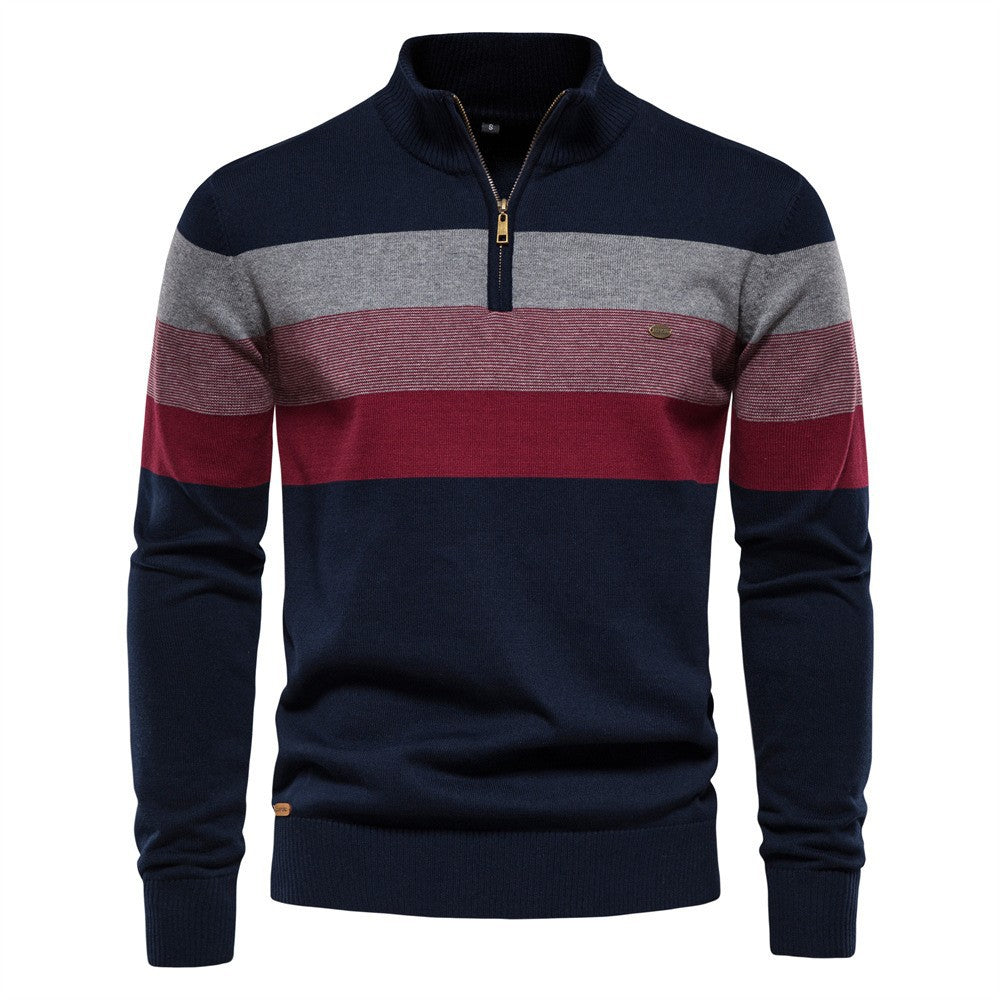 Herre strikpullover med moderne halvmidtlynlås og stribet design Stilla