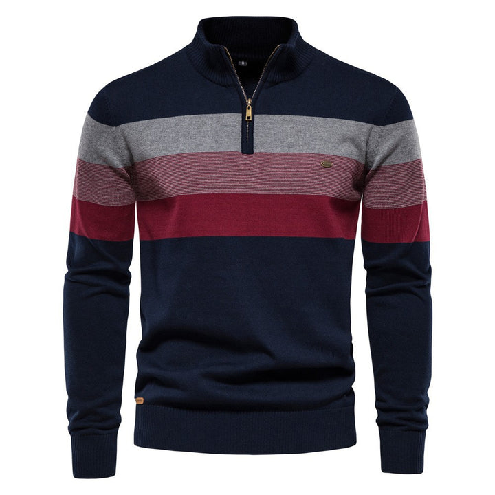 Herre strikpullover med moderne halvmidtlynlås og stribet design Stilla