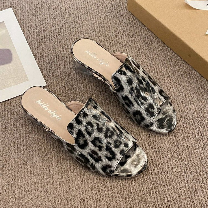 Dame hjemmesko med hyggelig transparent hæl og trendy leopardmønster Stilla