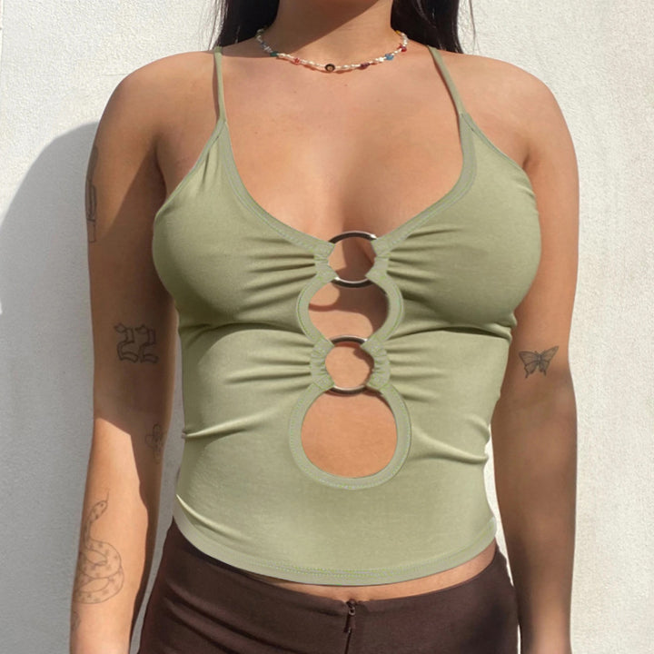 Dame Crop-Top med unik ring-udskæring Skovae
