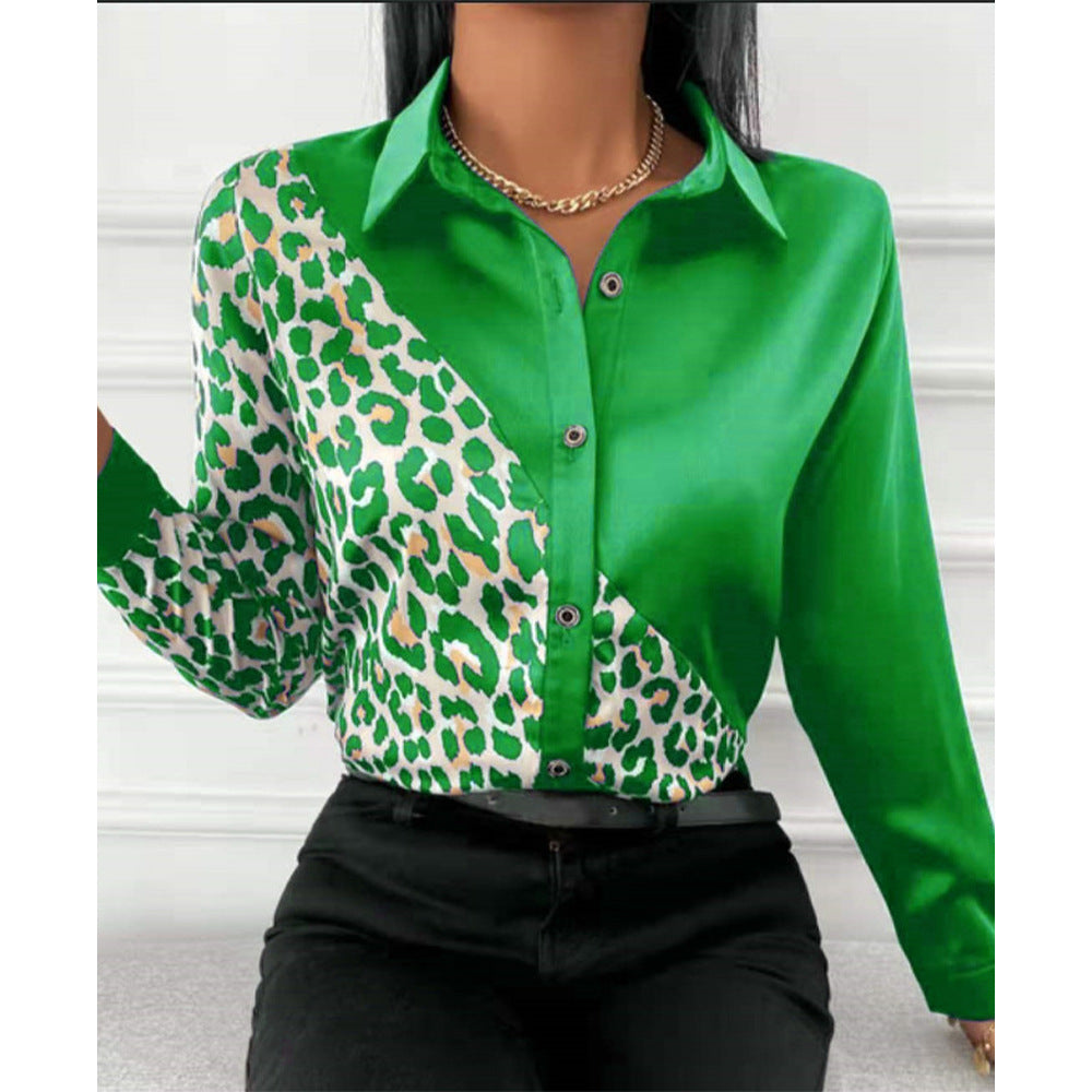 Damebluse med modigt leopardmønster og elegant satin-finish Stilla