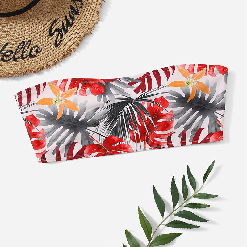 Dame bandeau bikini top med florale accenter og elastisk talje Skovae