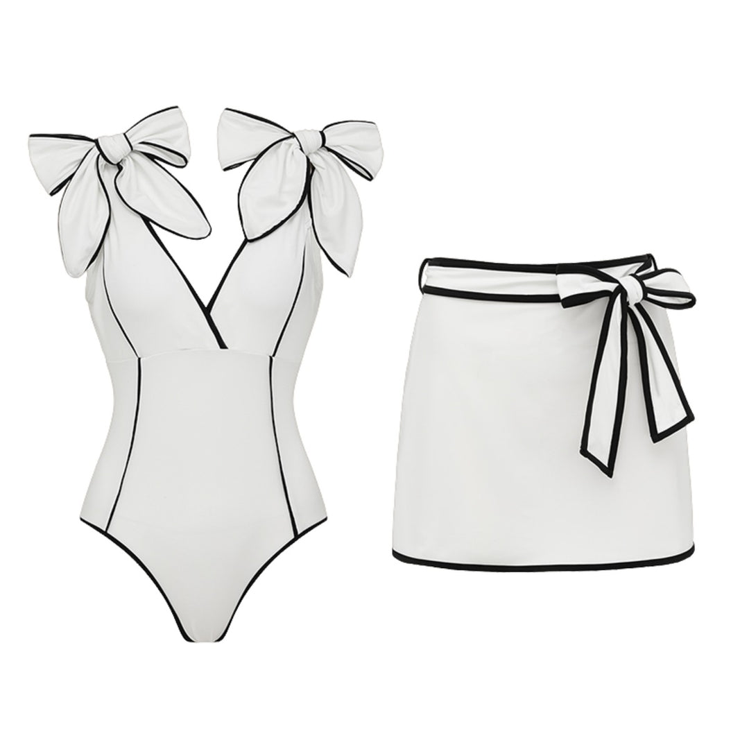 Dame Off-Shoulder Badebeklædning med Indpakningsnederdel Skovae