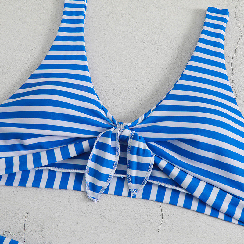 Dame To-delt Bikini-sæt med fashionable knude-detalje og klassisk stribemønster Stilla