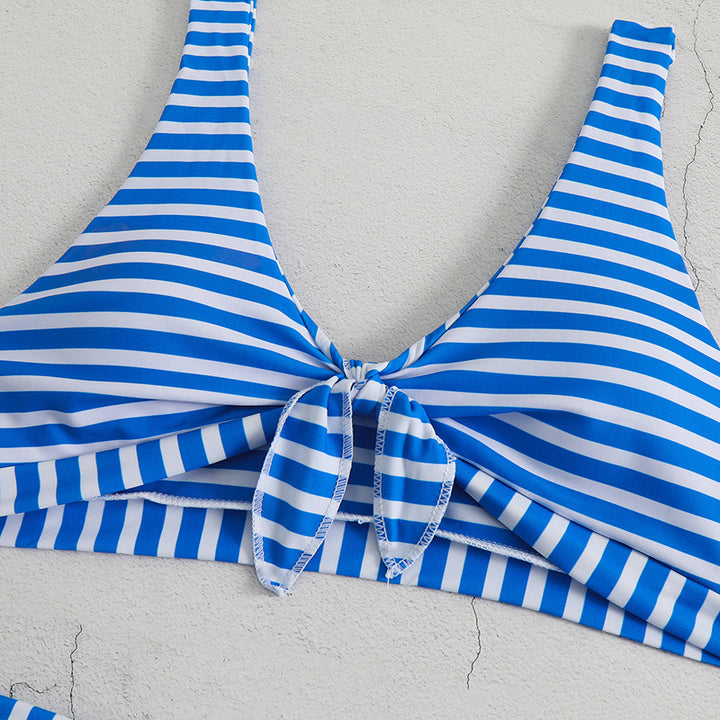 Dame To-delt Bikini-sæt med fashionable knude-detalje og klassisk stribemønster Stilla