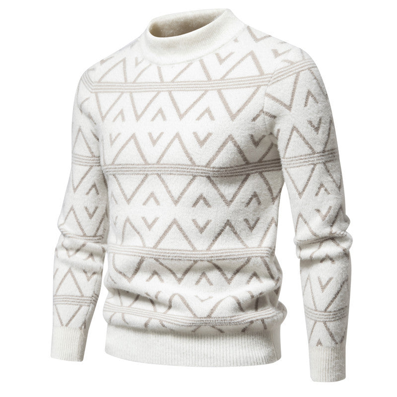 Herrer geometrisk mønstret ståkravepullover Stilla