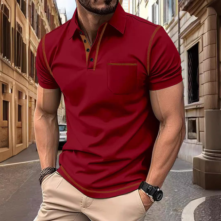 Herrer Poloshirt med dekorative kontrastsyninger og brystlomme Stilla