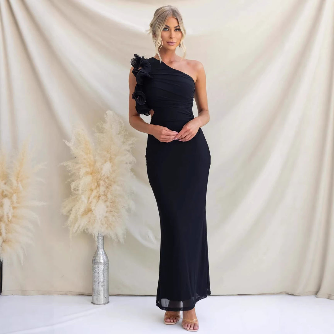 Damer Elegant Flæse Maxi Kjole med Off-Shoulder Design og Skræddersyet Fit