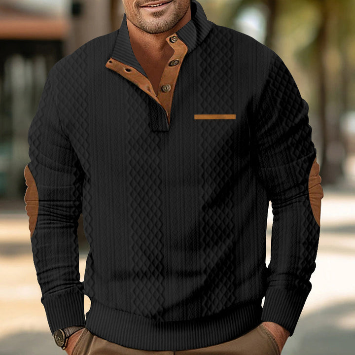 Herrer elegant strikpullover med moderne ståkrave og dekorative knapper Stilla