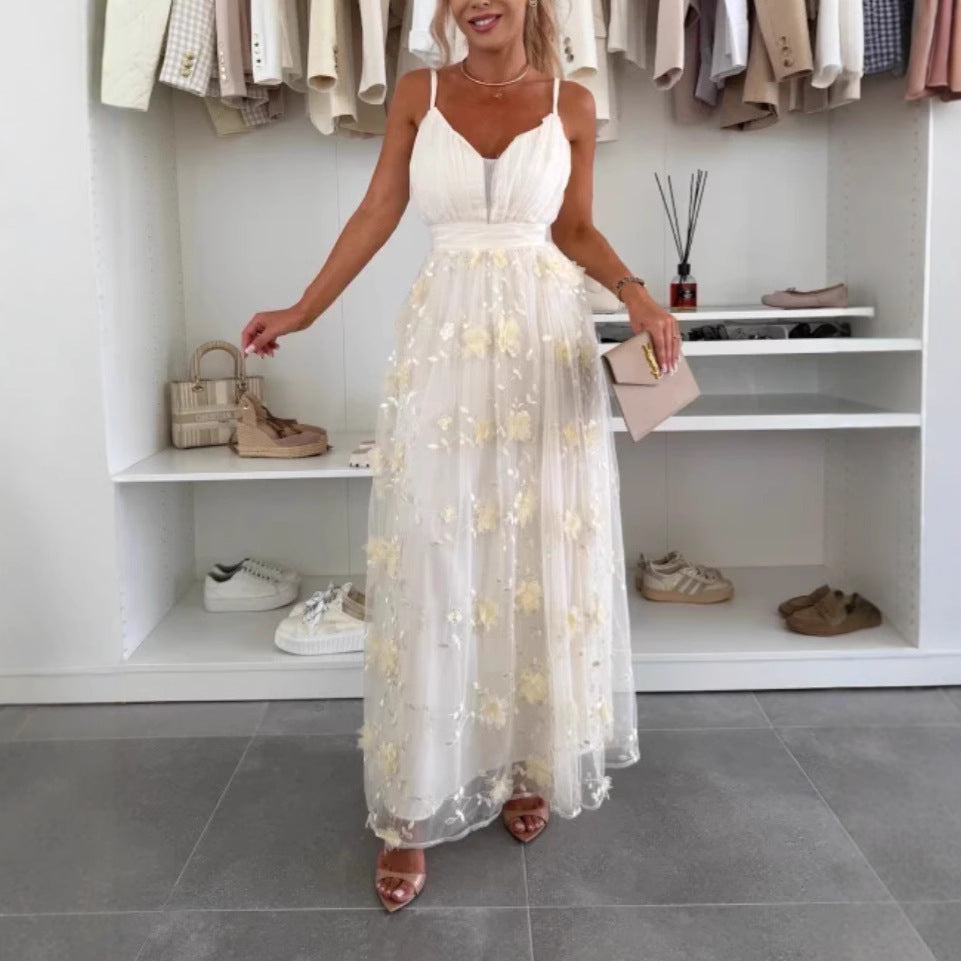 Dame Elegant Maxikjole med florale detaljer og gennemsigtigt overkjole Stilla