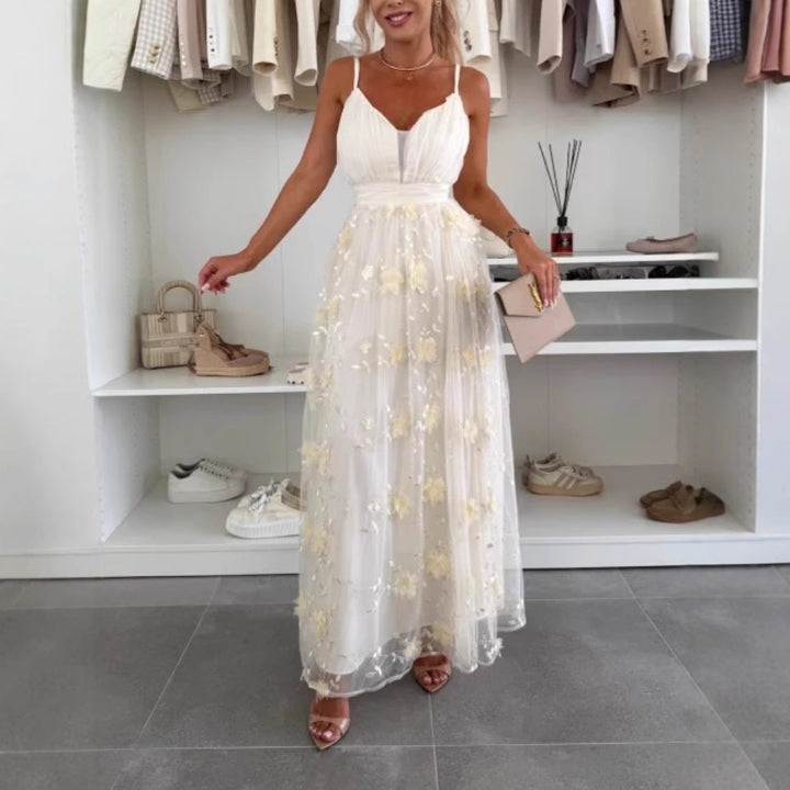 Dame Elegant Maxikjole med florale detaljer og gennemsigtigt overkjole Stilla