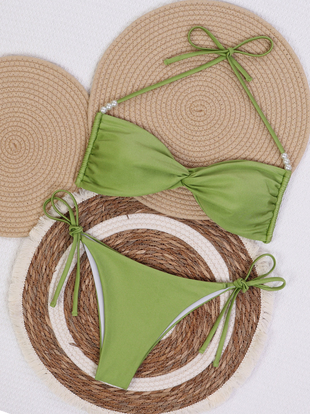 Dame Bandeau-bikini med elegante perlesnore Skovae