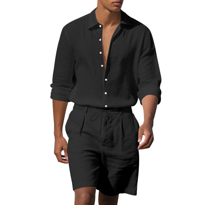 Herre elegant kortærmet skjorte med moderne opsmøgkrave og afslappede Bermuda-shorts Stilla