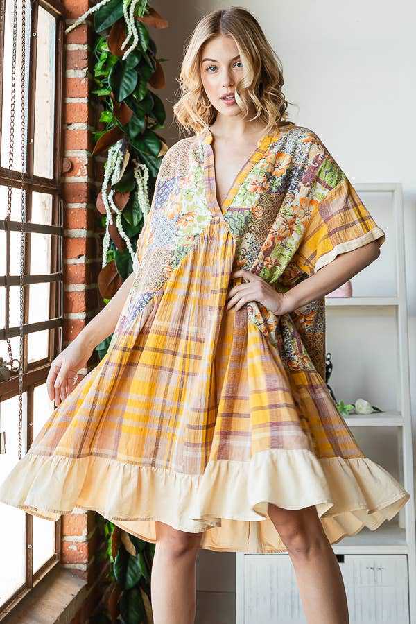 Kvindernes Patchwork Print Lagkjole Stilla