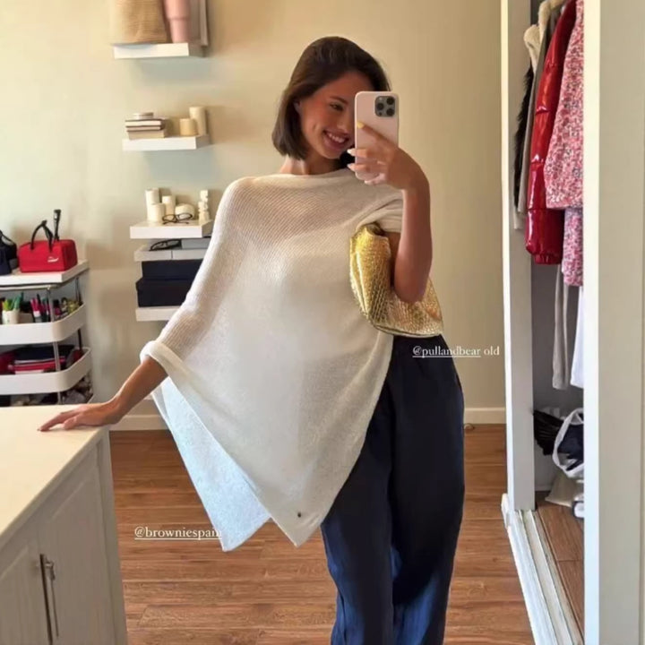 Kvinders afslappede sweater top med asymmetrisk snit og metallisk glans Stilla