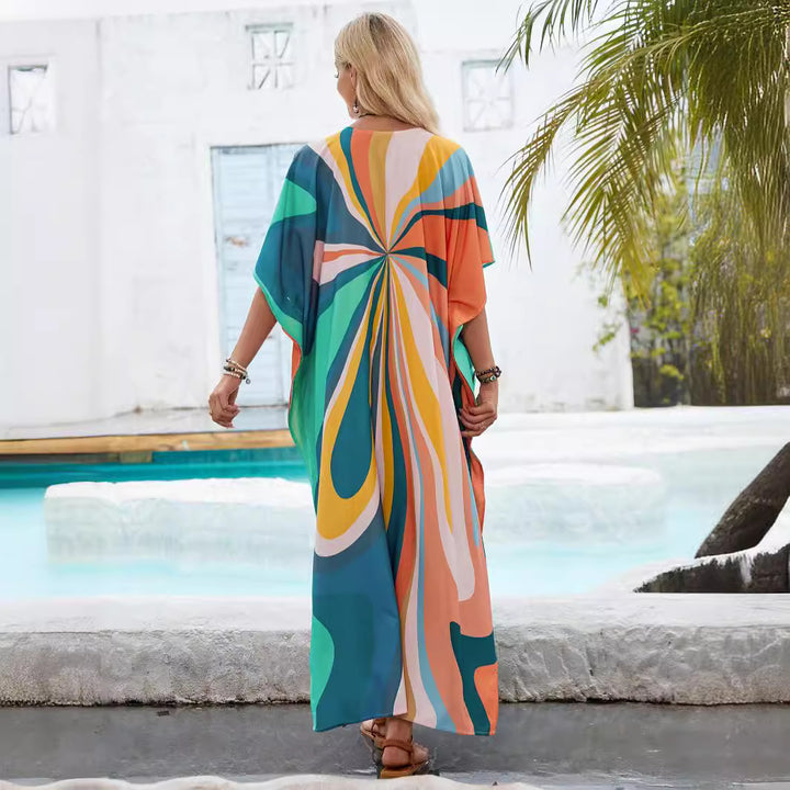 Femme Boho Abstrakt Tryk Maxi Kjole med Svajende Ærmer Stilla