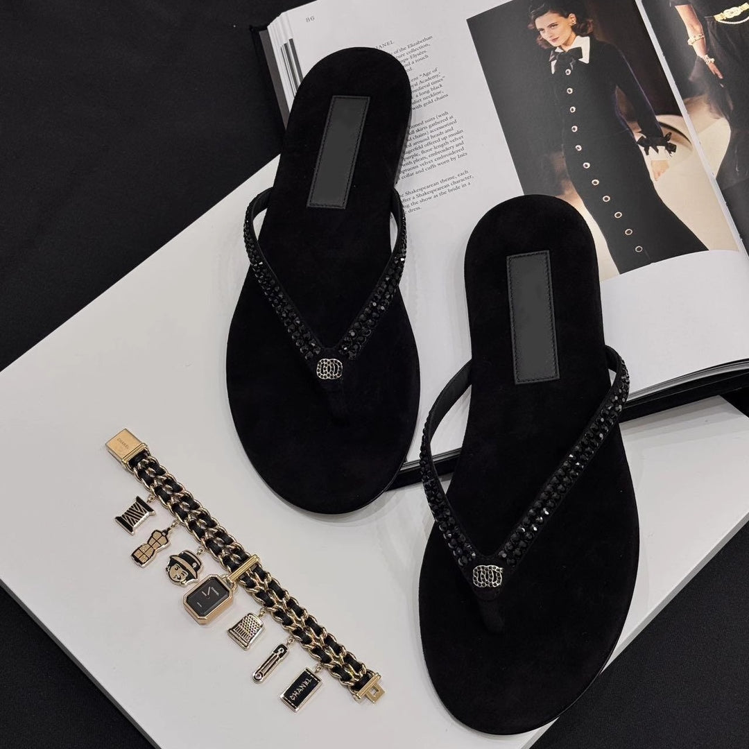 Dame luksus ruskind flip flops med elegant dekoration Stilla