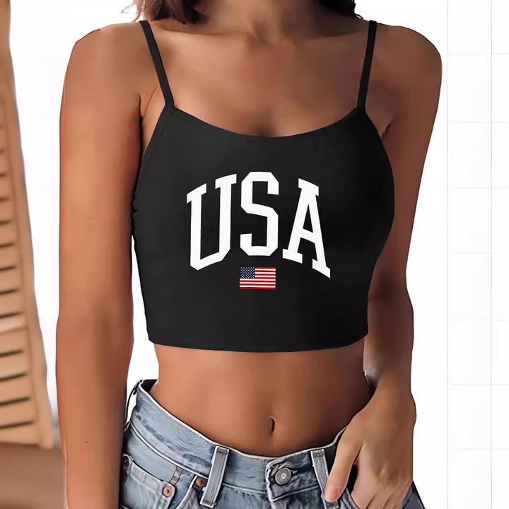 Dame Crop-top med motiverende statementtryk og fine spaghetti-stropper Skovae