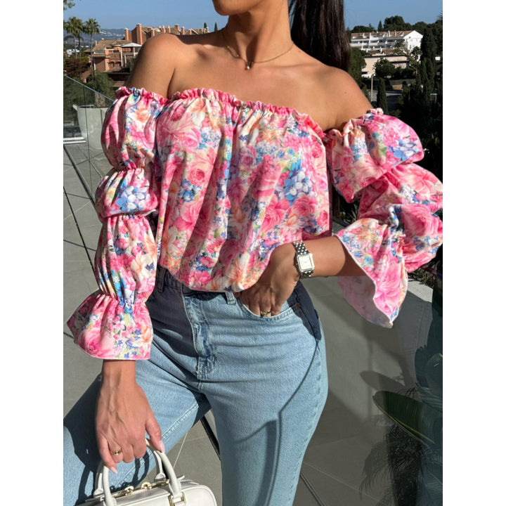 Dame Off-Shoulder Flæse Blomster Bluse Stilla