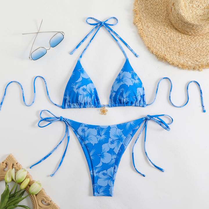 Dame Triangel-Bikini-Sæt med justerbare stropper og floralsk design Stilla