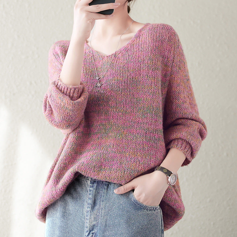 Kvinders komfortable strikket sweater med V-hals og afslappet pasform Stilla