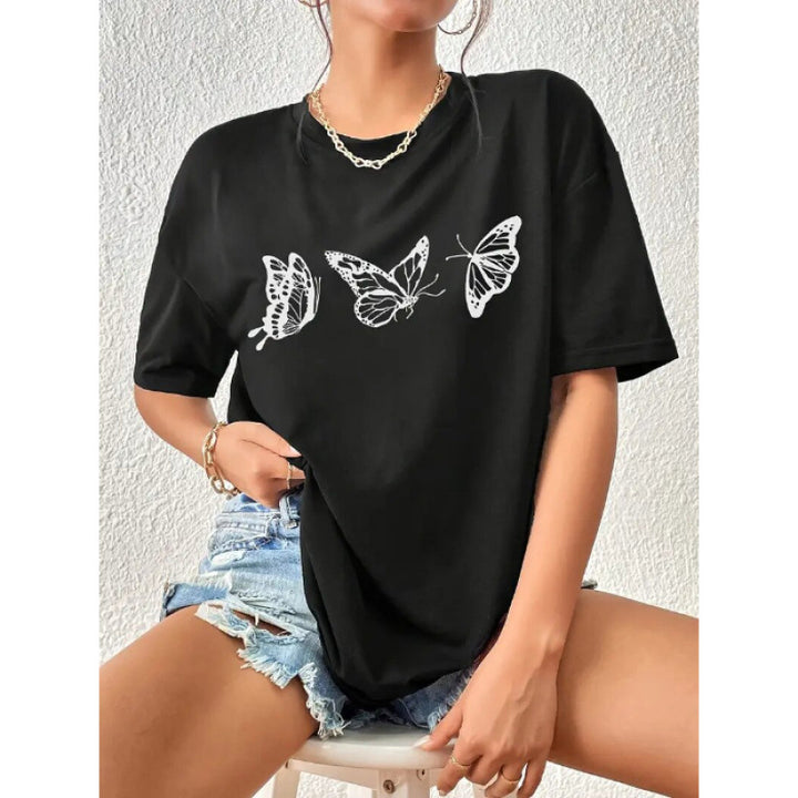 Dame T-shirt med stilfuldt sommerfugleprint Stilla