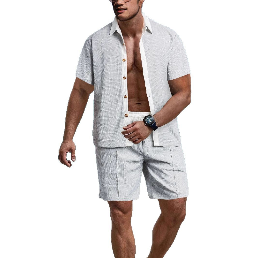 Herren afslappet kortærmet skjorte og shorts-sæt med åndbart materiale og moderne design Stilla