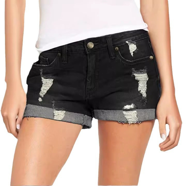 Dame Destroyed Denim-shorts i afslappet fritidsstil Skovae