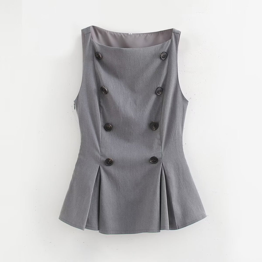 Dame Tailored Peplum-bluse med knapdetalje Stilla