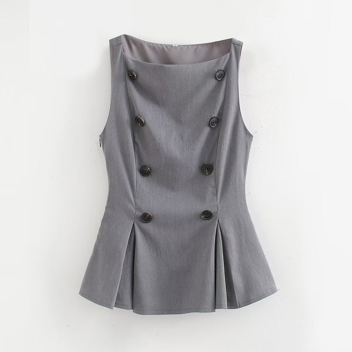 Dame Tailored Peplum-bluse med knapdetalje Stilla
