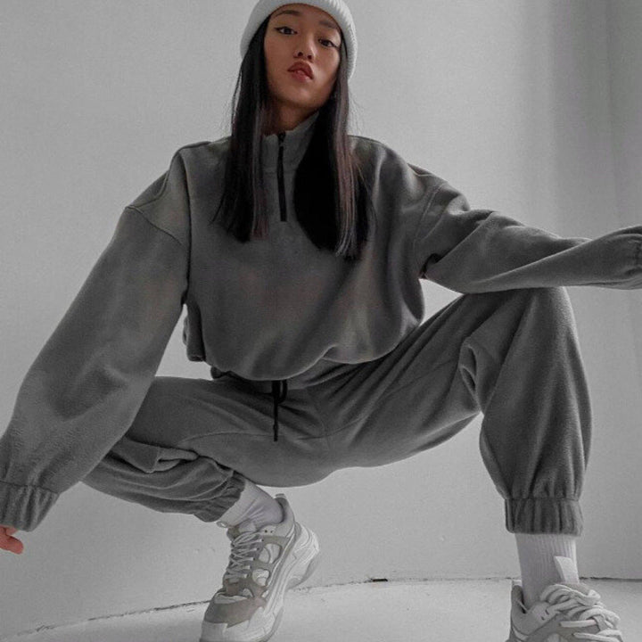 Stilla | Casual Loose Zip Stand Collar Sweatshirt Sæt