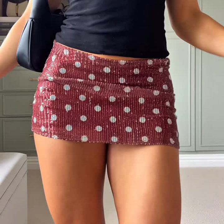 Dame Mini skirt med funklende paljetter og legende prikdesign Skovae