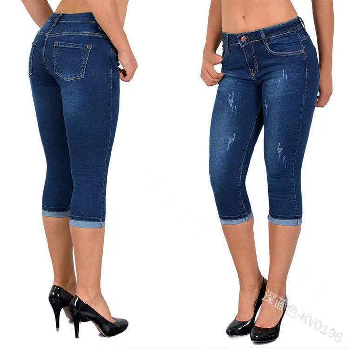 Dame Capri-jeans med afslappet snit og mode detaljer Stilla