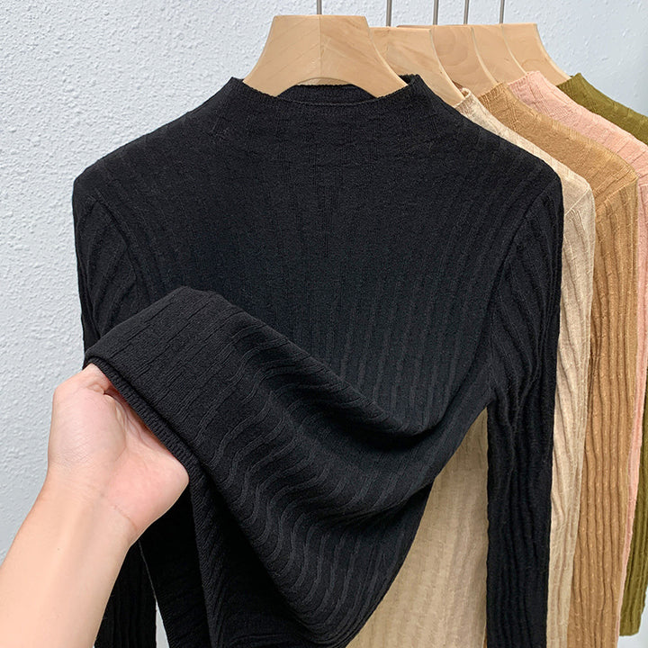 Dame Rullekrave sweater med fin ribstruktur og figurformende snit Stilla
