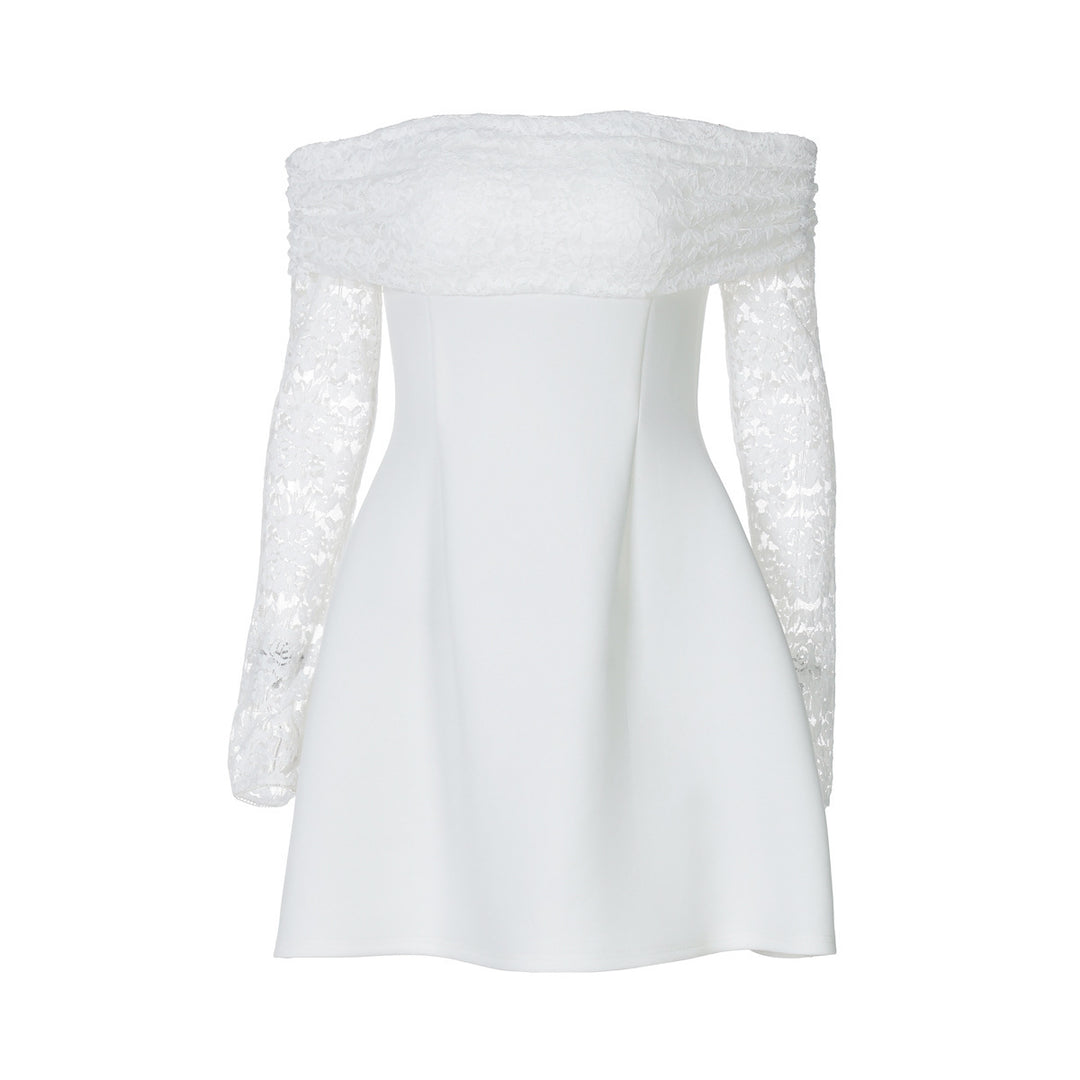 Dame Off-Shoulder Kjole med elegante spidsærmer og flydende nederdel Stilla