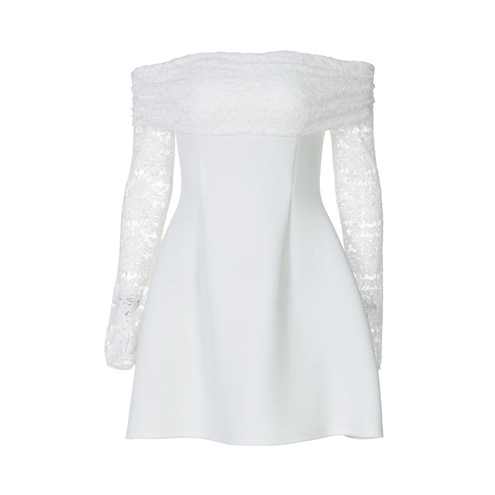 Dame Off-Shoulder Kjole med elegante spidsærmer og flydende nederdel Stilla
