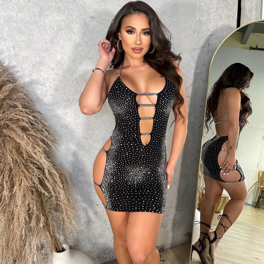 Dame Dazzling Cut-Out Strass Bodycon Kjole Stilla