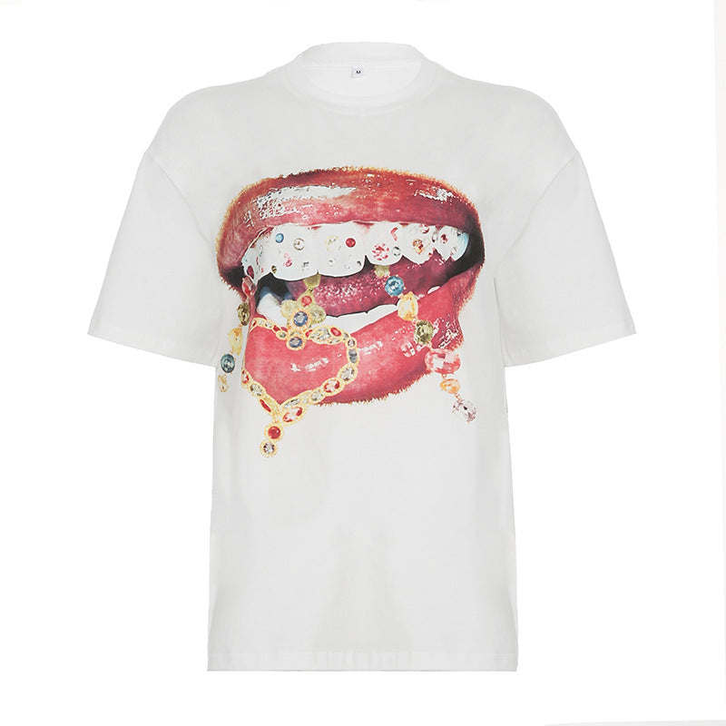 Dame T-shirt med glitrende korsdesign og afslappet pasform Skovae