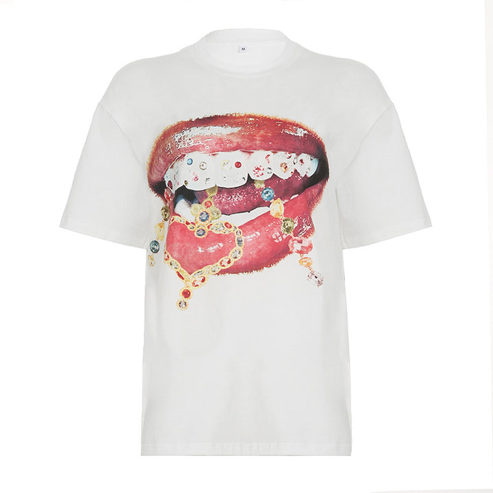 Dame T-shirt med glitrende korsdesign og afslappet pasform Skovae