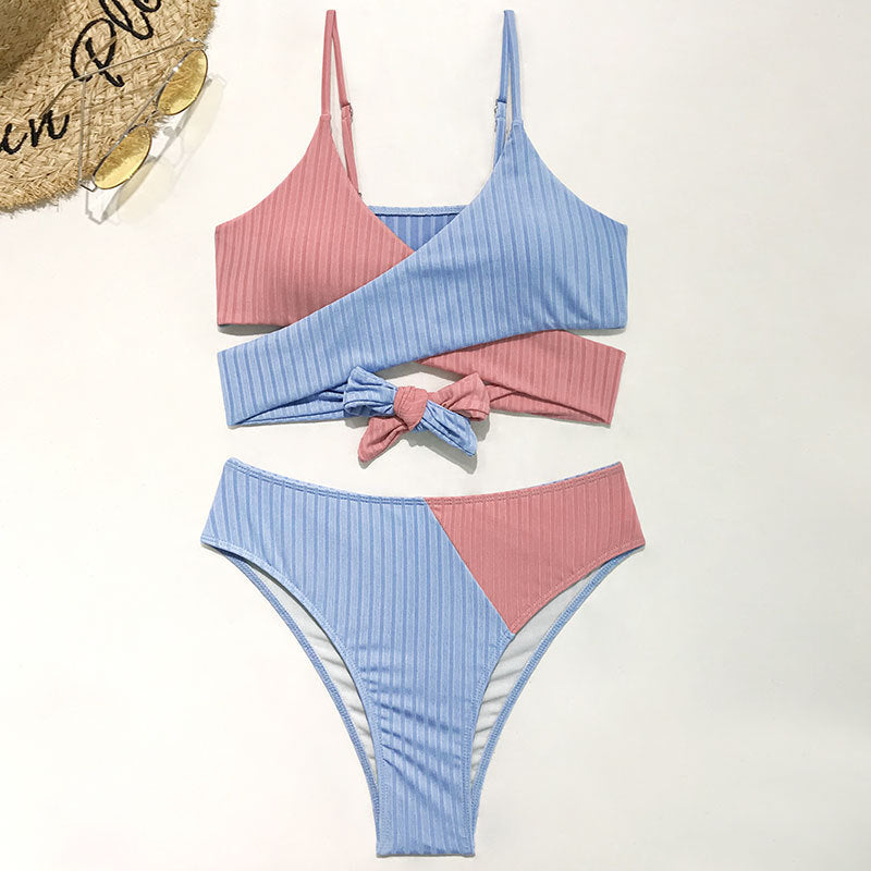 Dame Farverig stribet Bikini-sæt med cropped top og høj talje Stilla