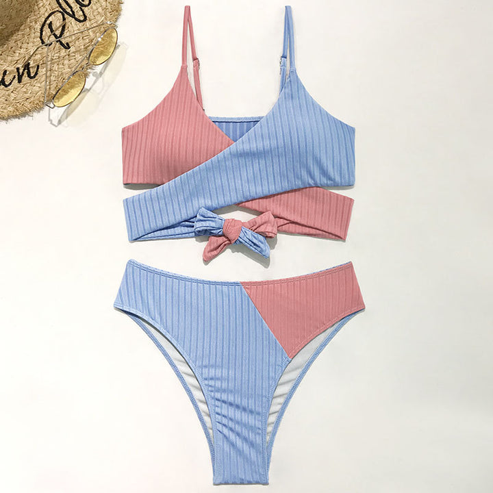 Dame Farverig stribet Bikini-sæt med cropped top og høj talje Stilla