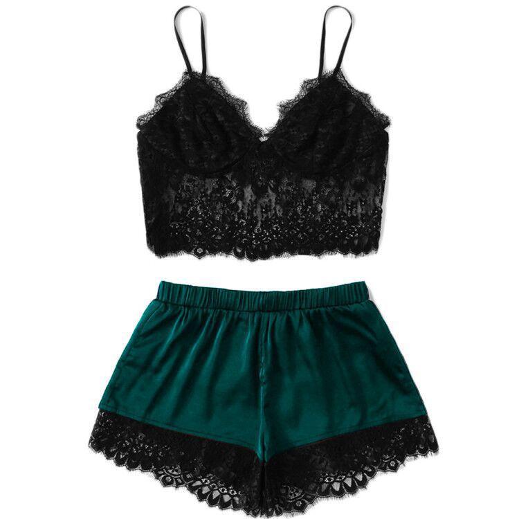 Dame Satin Pyjamasæt med Spidskant Stilla