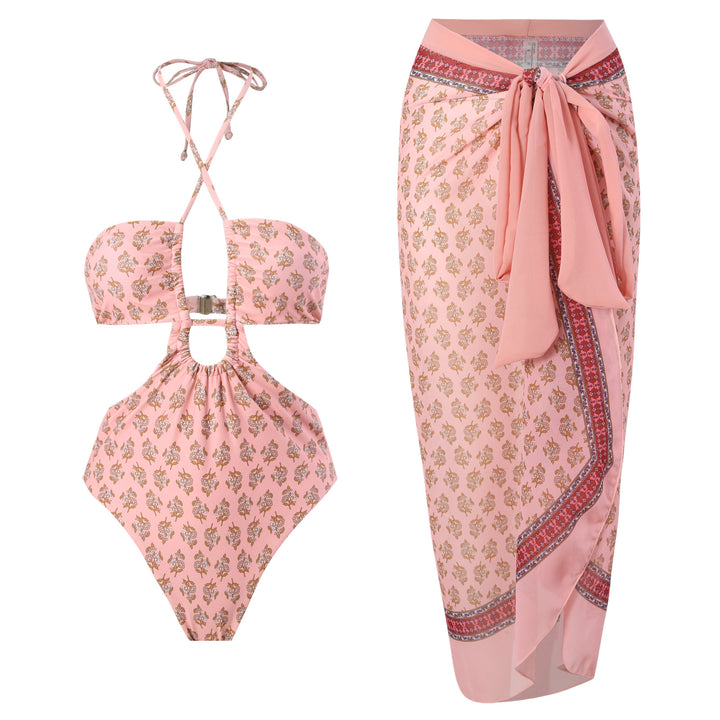 Dame bikini-sæt med fashion cut-out og elegant sarong-dækning Stilla
