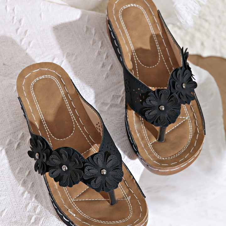 Dame Komfortable Tåsplit Sandaler med dekorative Blomster og ergonomisk Sål Stilla