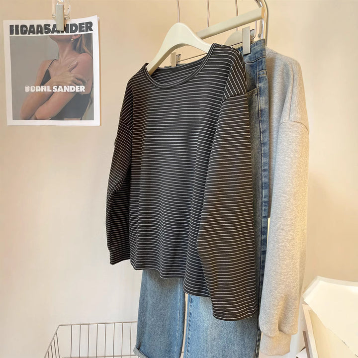 Femme Afslappet Fit Stribet Langærmet Top Stilla