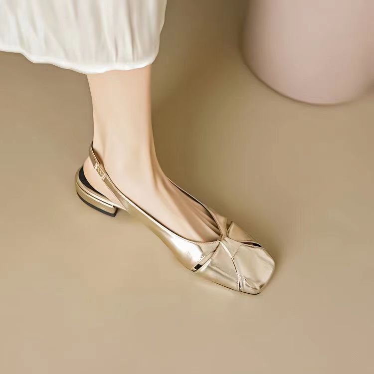 Dame elegante Slingback Mules med firkantet spids og metalliske accenter Stilla