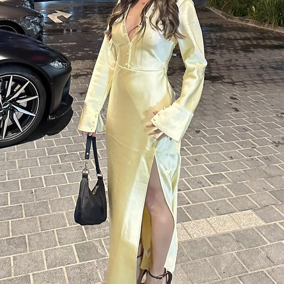 Dame maxikjole i elegant satin-look Stilla