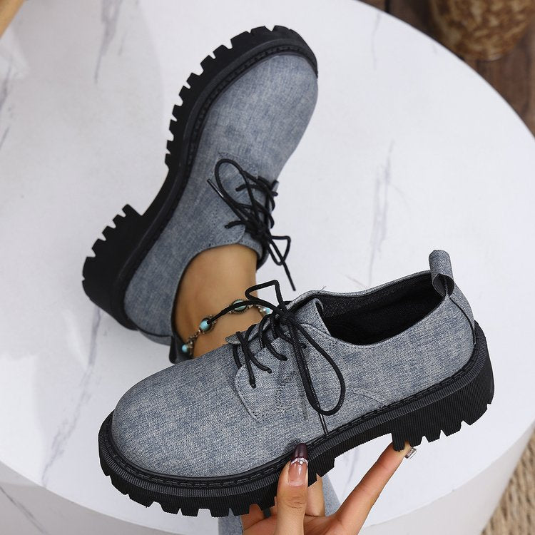 Dame snørrestøvler med skridsikkert gummisål og moderigtigt denim-overmateriale Stilla