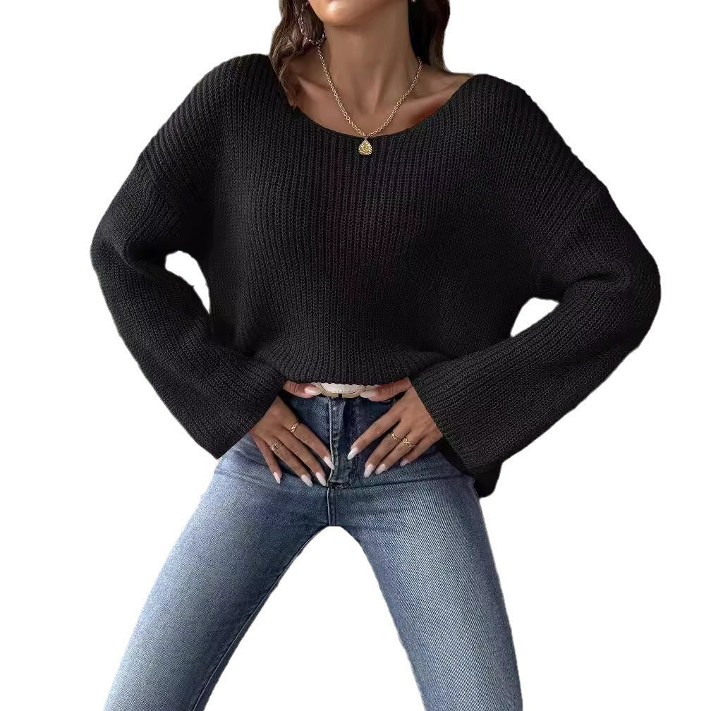 Dame afslappet strikket pullover med løs pasform og elegante ballonærmer Stilla
